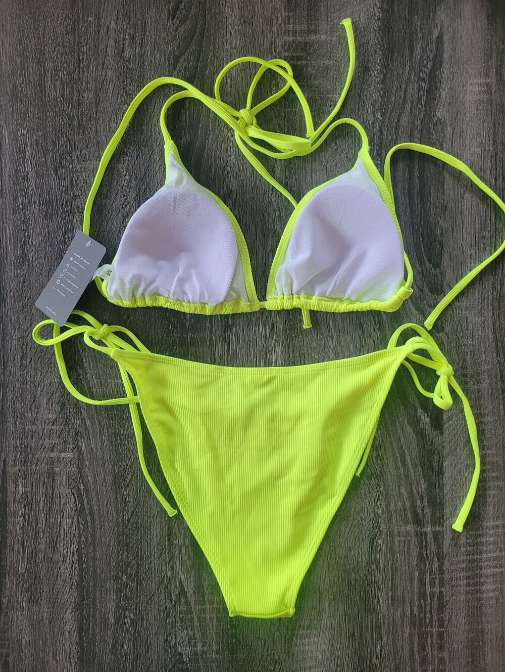 NWT Neon Yellow Ribbed String Bikini Set - Picture 2 of 4